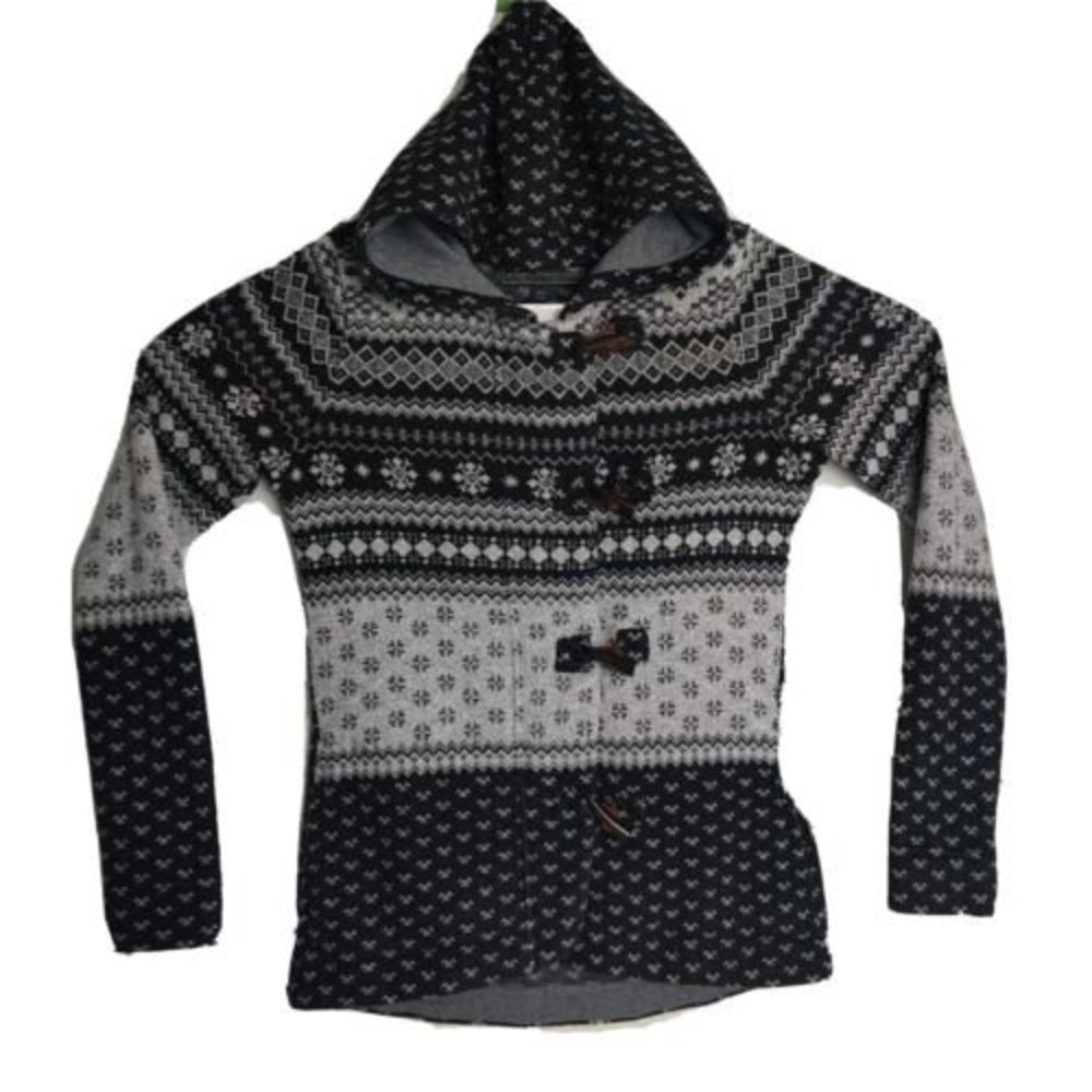 Roots Canada Full Zip Gray Hoodie Sweater Jacket Womens Small Nordic Fair Isle